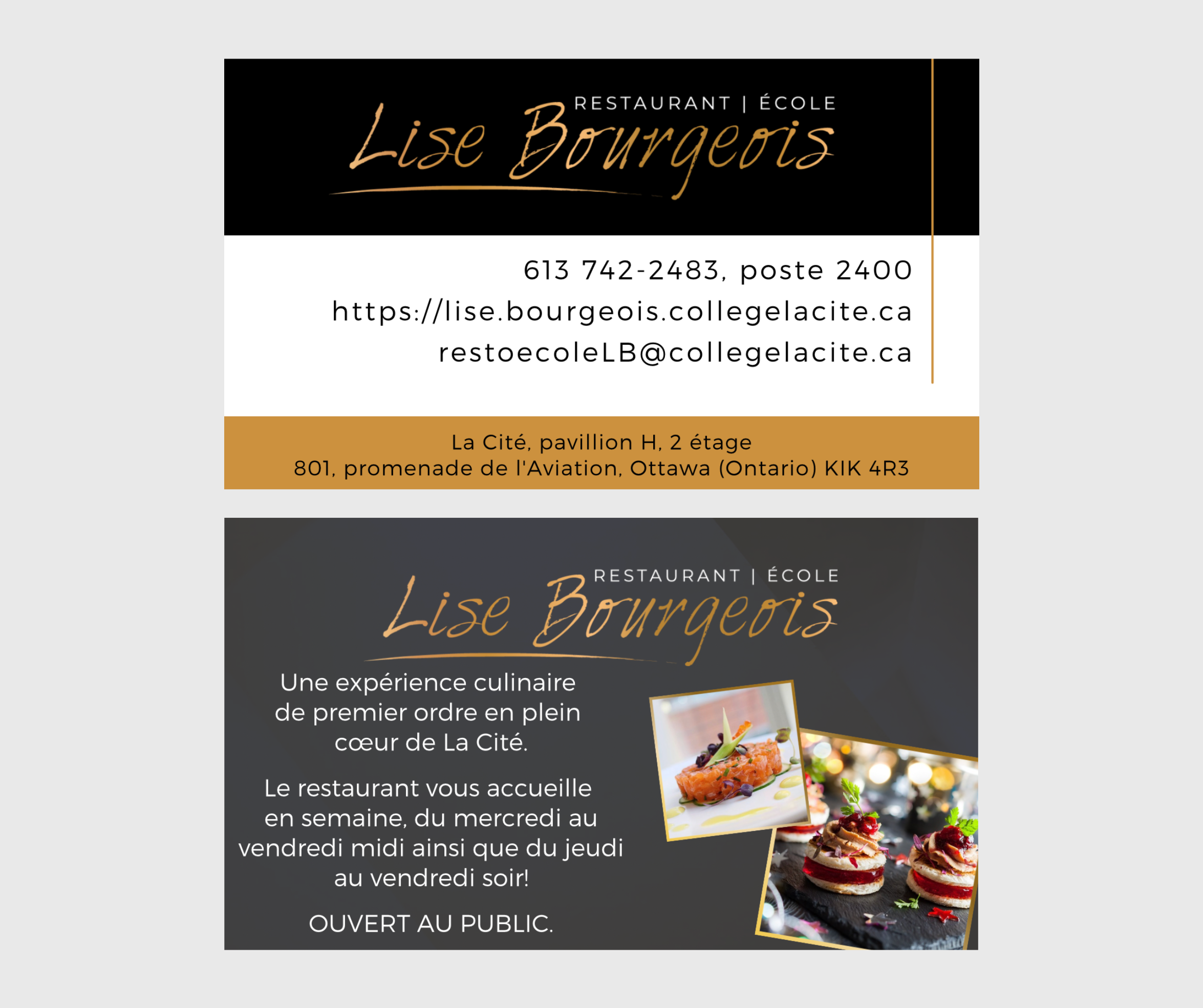 Cartes d'affaires Restaurant Lise Bourgeois